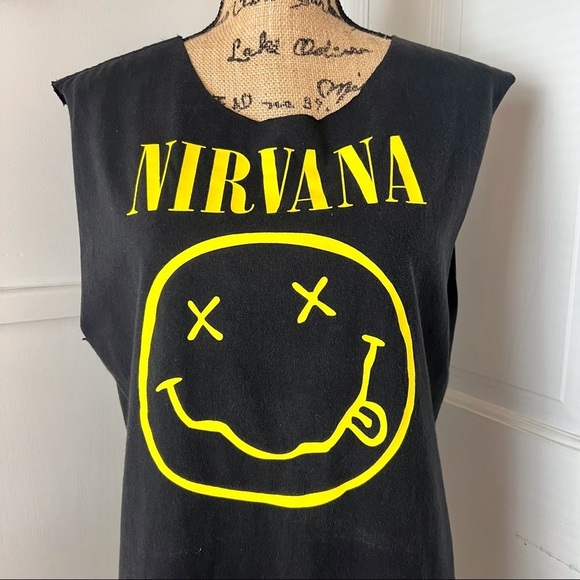 Nirvana Black and Yellow Smiley Face Graphic T-Shirt - Picture 3 of 13